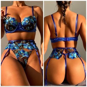 ❤️ NEW blue romantic floral embroidery lingerie set